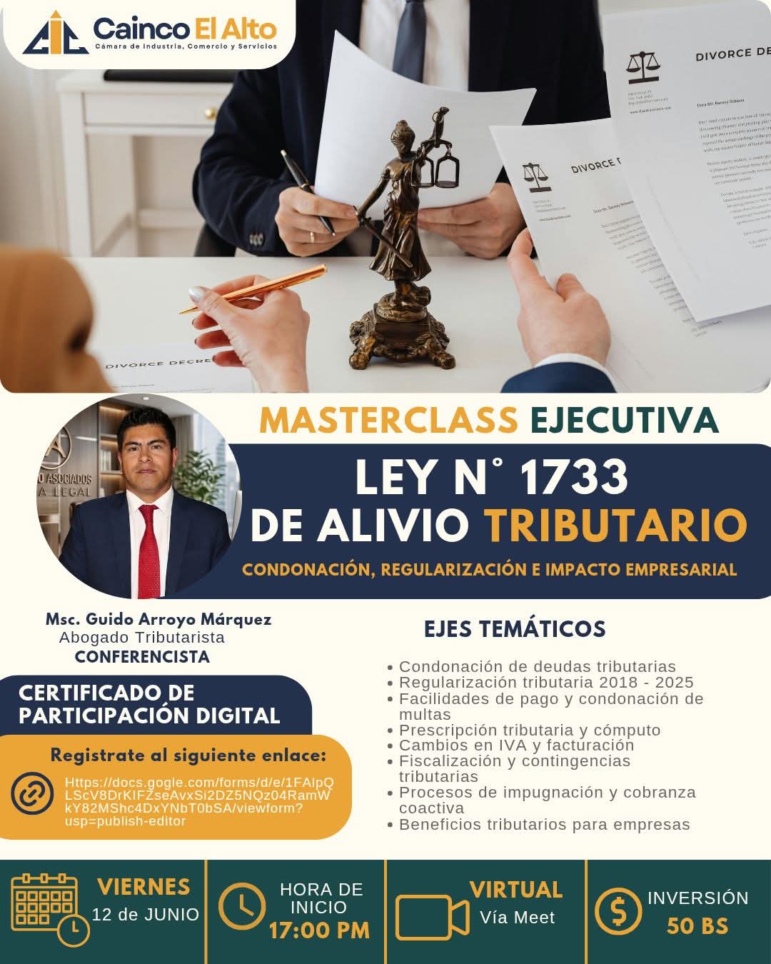 MASTERCLASS EJECUTIVA  LEY DE  ALIVIO TRIBUTARIO N°1733