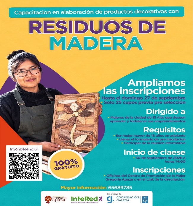 CAPACITACIÓN GRATUITA PARA MUJERES ALTEÑAS: PRODUCTOS DECORATIVOS A PARTIR DE RESIDUOS DE MADERA